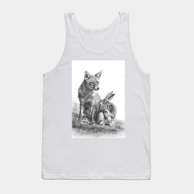 An Unlikely Alliance fox and hare pencil drawing Tank Top by Mightyfineart